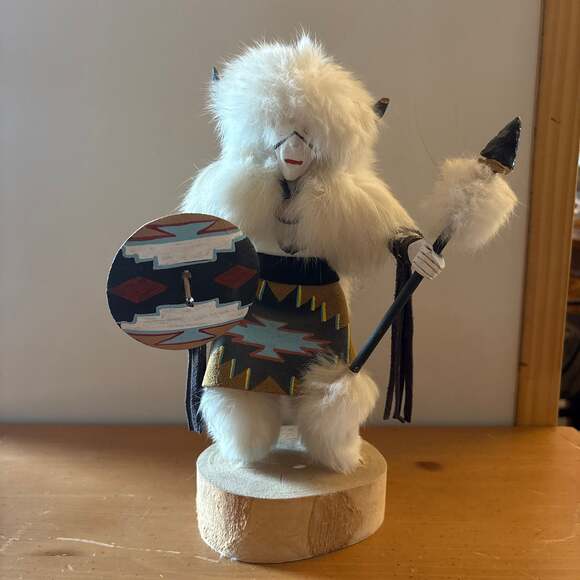 Vintage Native American Kachina Doll - White Buffalo Warrior Hand